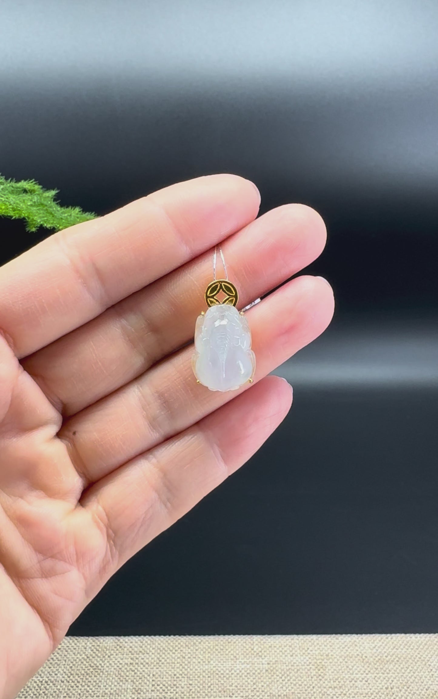 RealJade® Co. 18K Yellow Gold Genuine Icy Burmese Jadeite Jade PiXiu Pendant