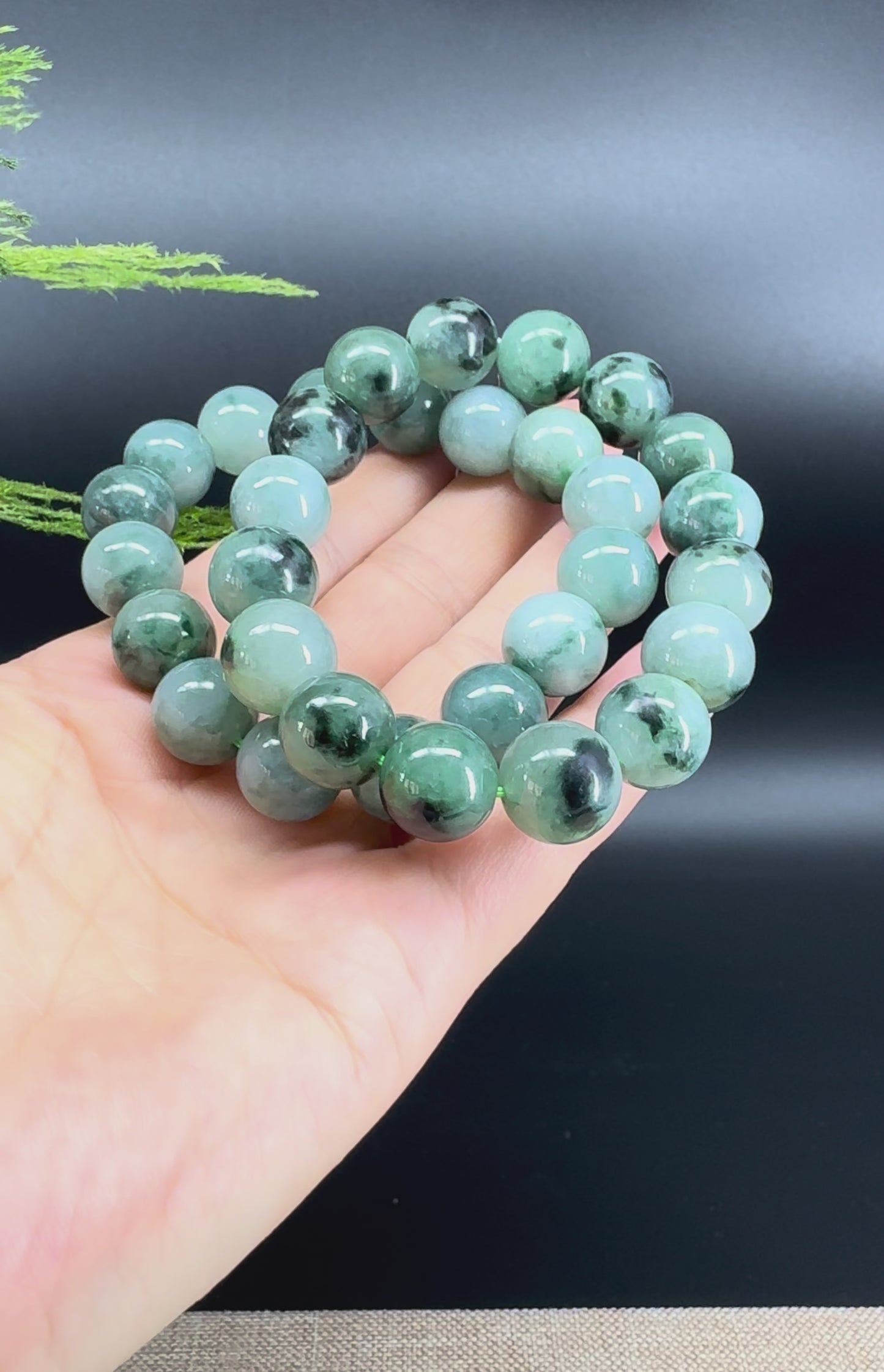 Load and play video in Gallery viewer, RealJade® Genuine Jadeite Jade Round Icy Blue Beads Bracelet ( 13mm ) For Men
