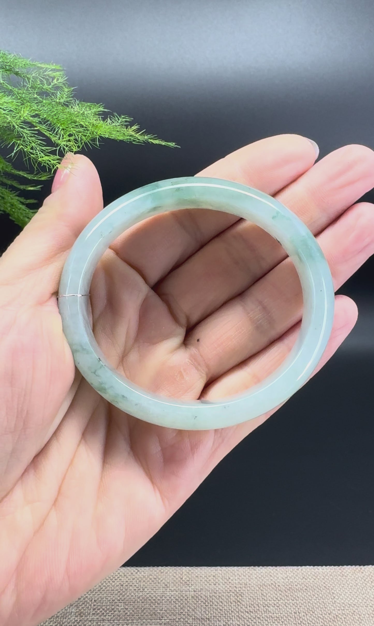 Load and play video in Gallery viewer, Genuine Burmese Icy Blue Flower Jade Jadeite Bangle Bracelet ( 55.8*50.6mm)
