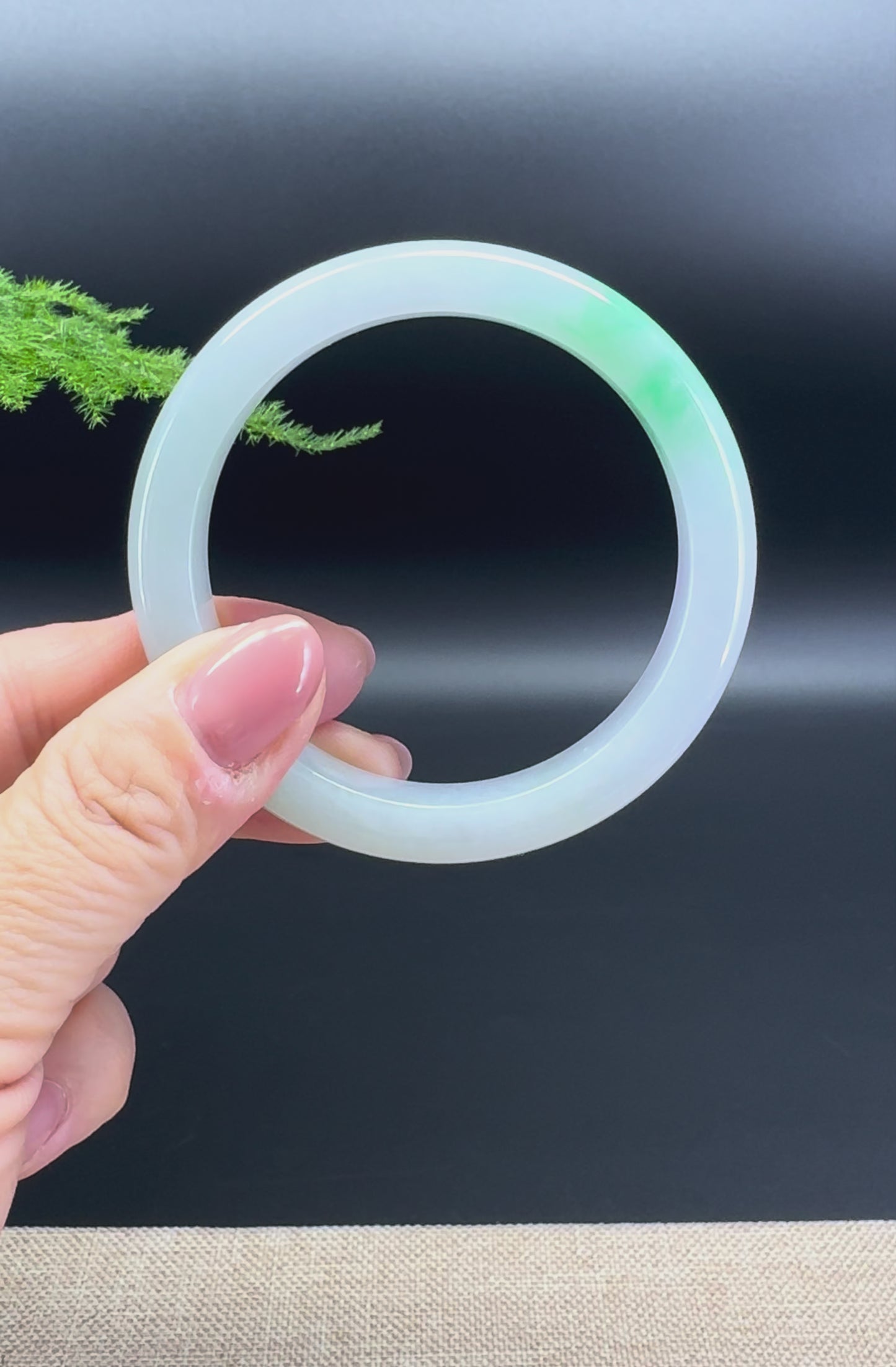 Load and play video in Gallery viewer, Genuine Burmese Icy Green Jade Jadeite Bangle Bracelet (54.7mm)
