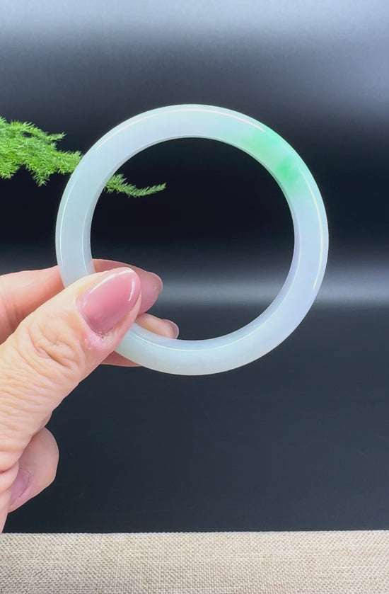 Load and play video in Gallery viewer, Genuine Burmese Icy Green Jade Jadeite Bangle Bracelet (54.7mm)
