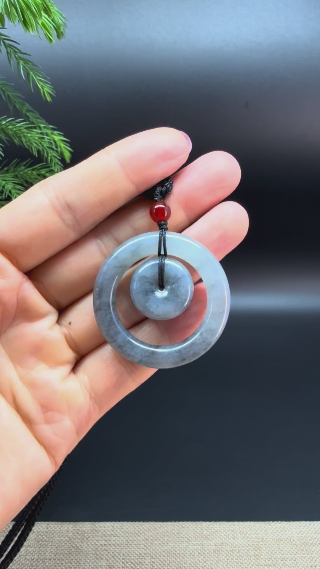 "Good Luck Button" Black Wuji Jadeite Jade Lucky KouKou Pendant