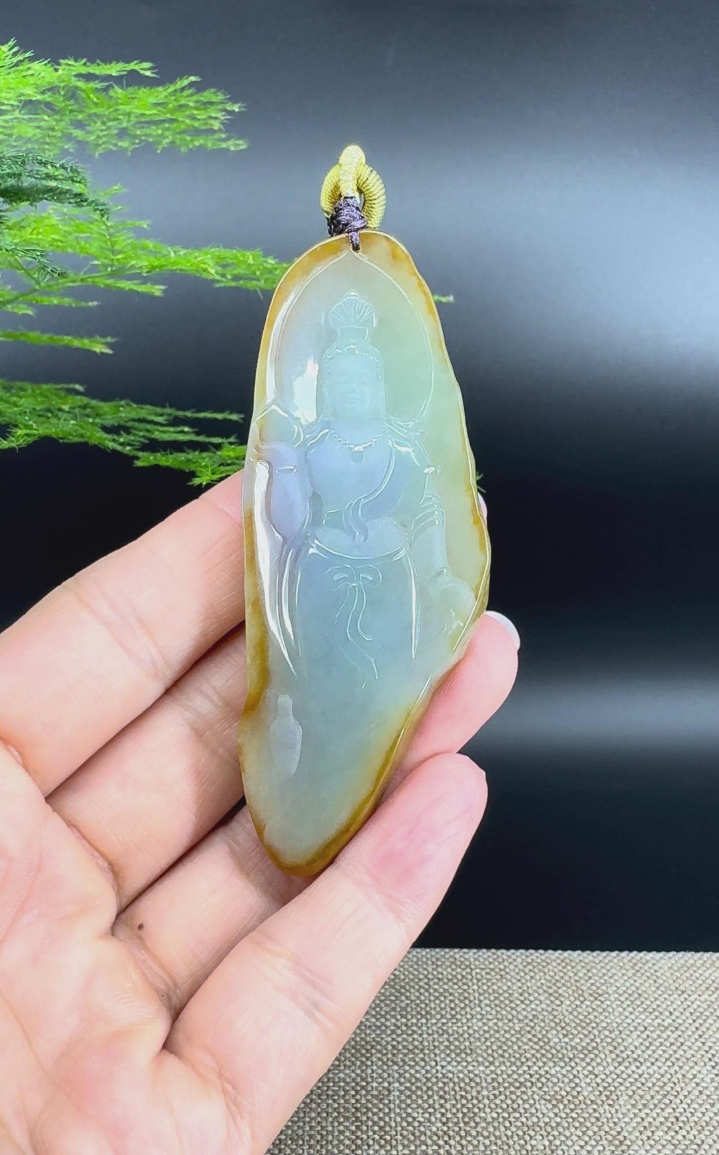 "Goddess of Compassion" Genuine Burmese Jadeite Jade Guanyin Necklace
