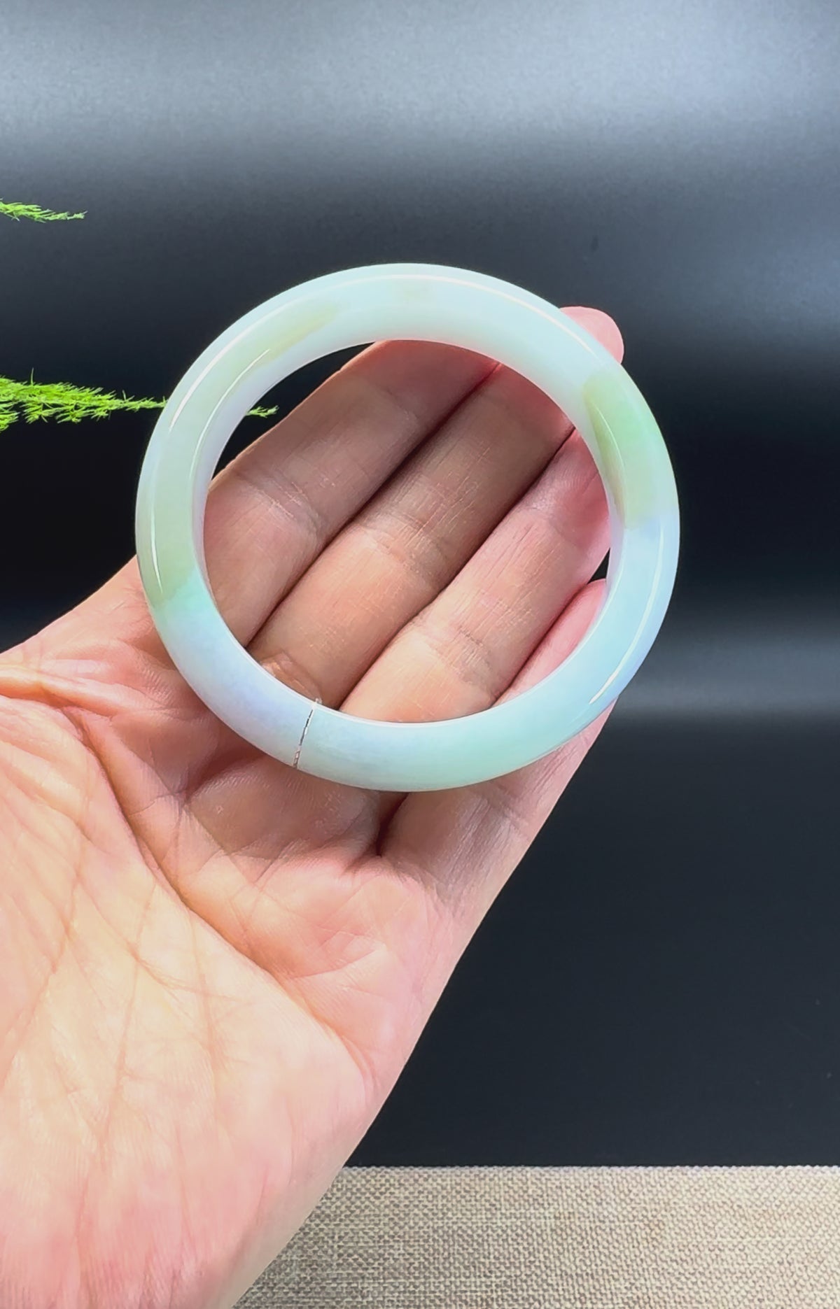 Genuine Burmese Lavender Green Jadeite Jade Bangle Bracelet ( 54.7mm )