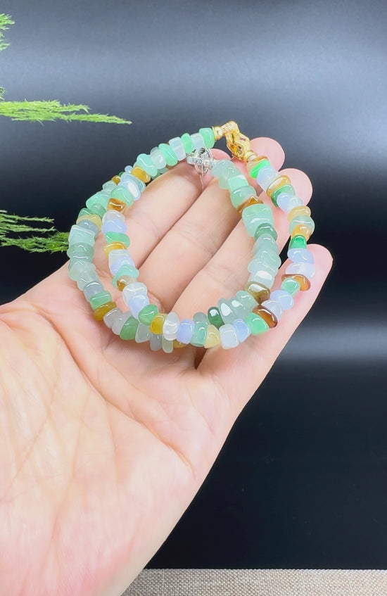 Load and play video in Gallery viewer, High  Multiple Colors Jadeite Jade Beads Bracelet With Gold-Plated Clasp ( 6 mm )
