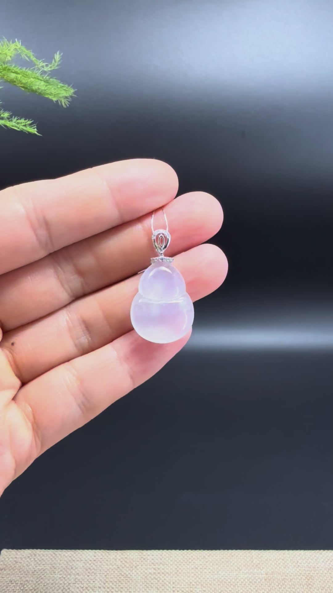 Genuine Icy Jadeite Jade Good Luck Hulu Necklace With 18K White Gold Diamonds Bail