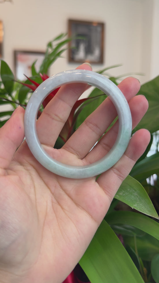 Load and play video in Gallery viewer, RealJade® Co. &amp;quot;Classic Bangle&amp;quot; Genuine Burmese Lavender Green Jadeite Jade Bangle Bracelet (58.47mm) #T229
