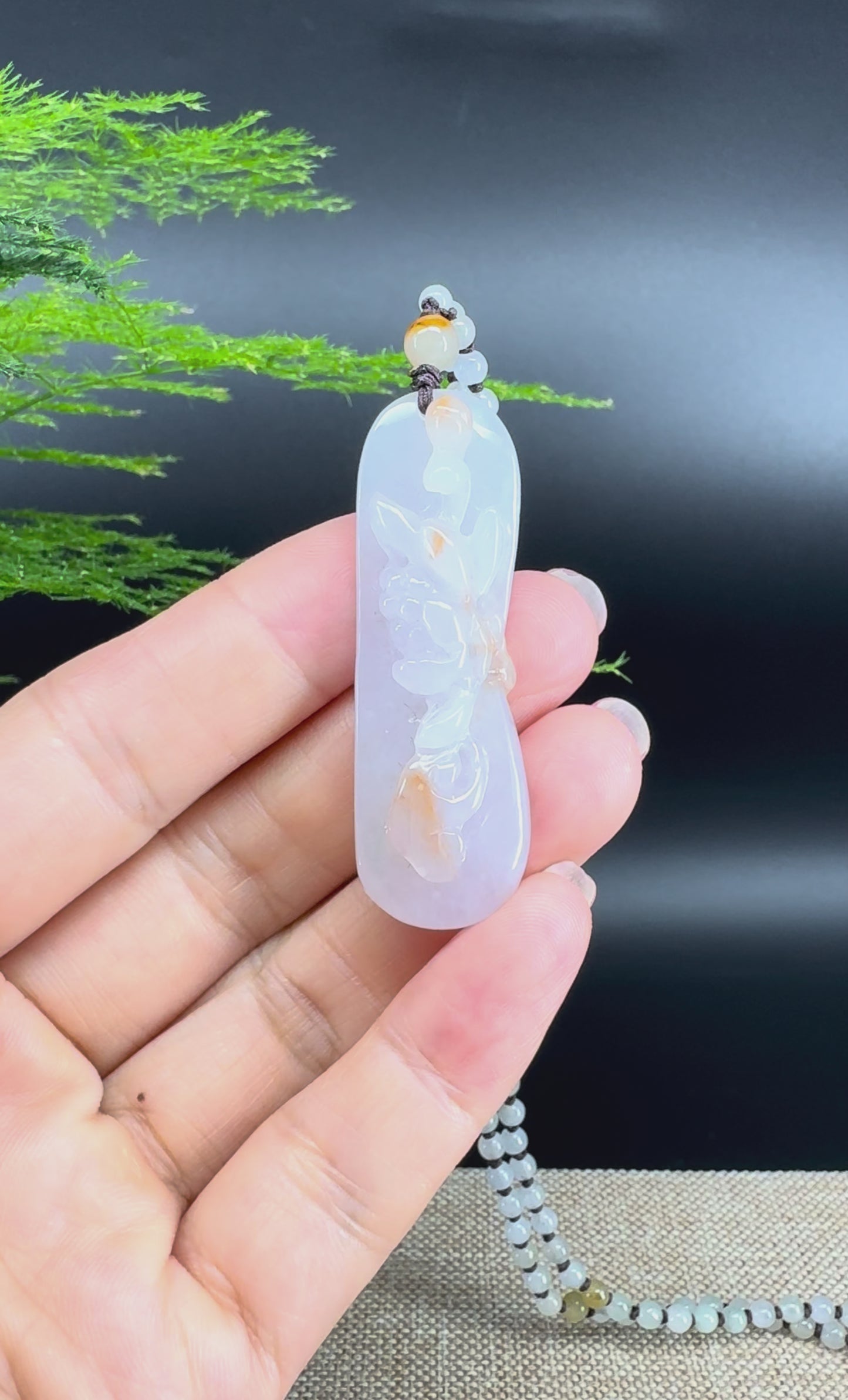 RealJade® Co. Genuine Burmese Yellow Lavender Jadeite Jade Lotus Flower Pendant Necklace