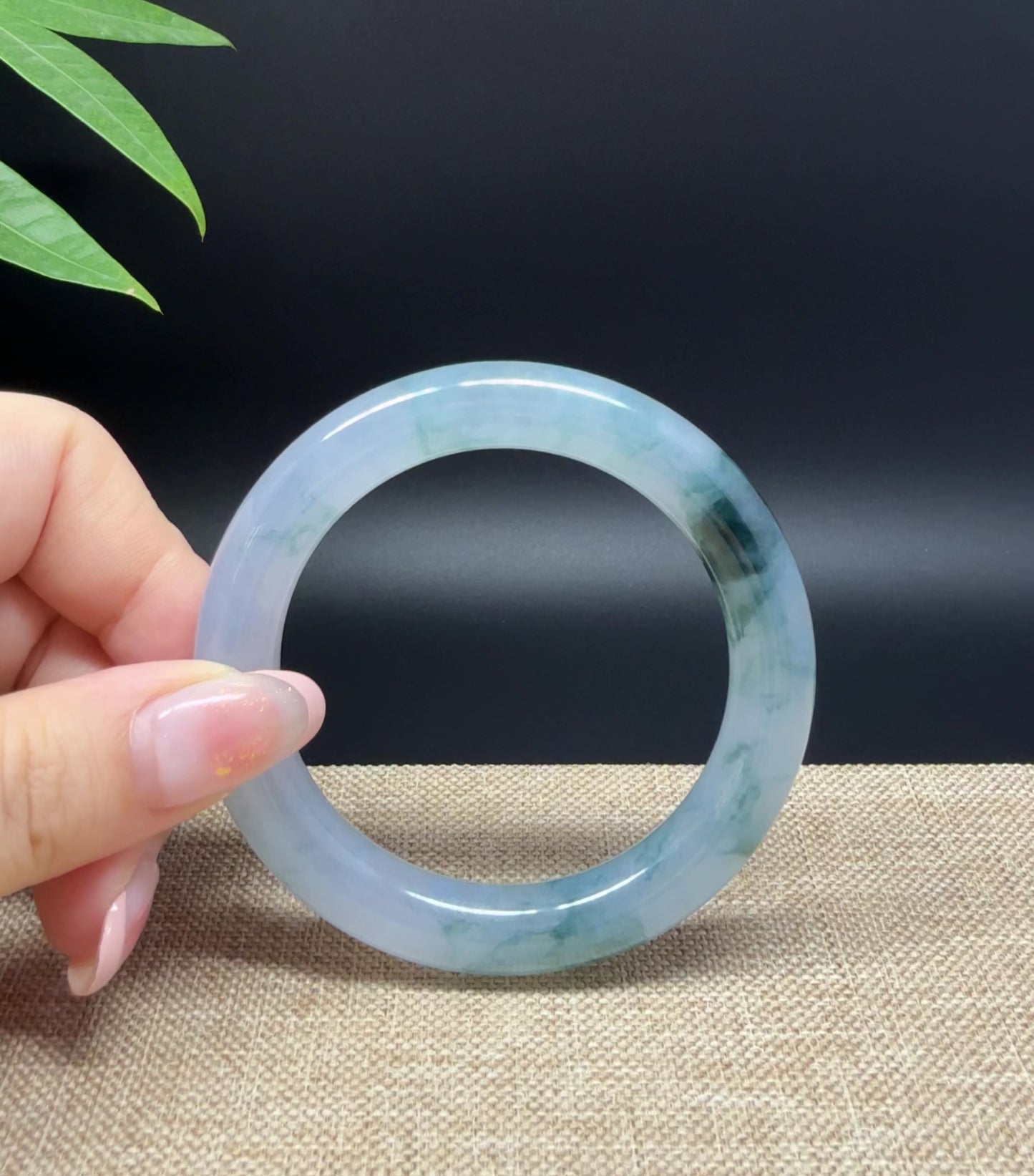 High end Genuine Burmese Icy Blue Green Jade Jadeite Bangle Bracelet ( 52.5mm )
