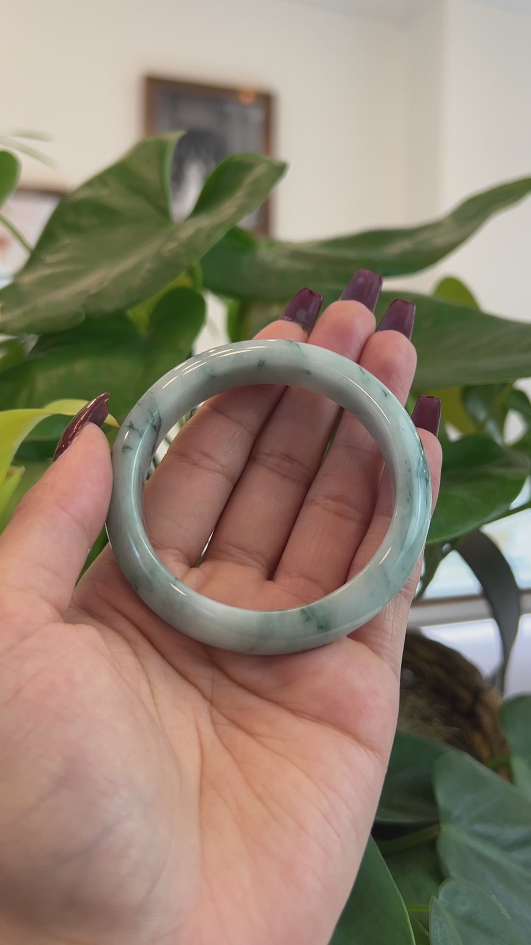 Load and play video in Gallery viewer, RealJade® Co. Natural Burmese Blue-green Jadeite Jade Bangle Bracelet (54.77mm)#T145
