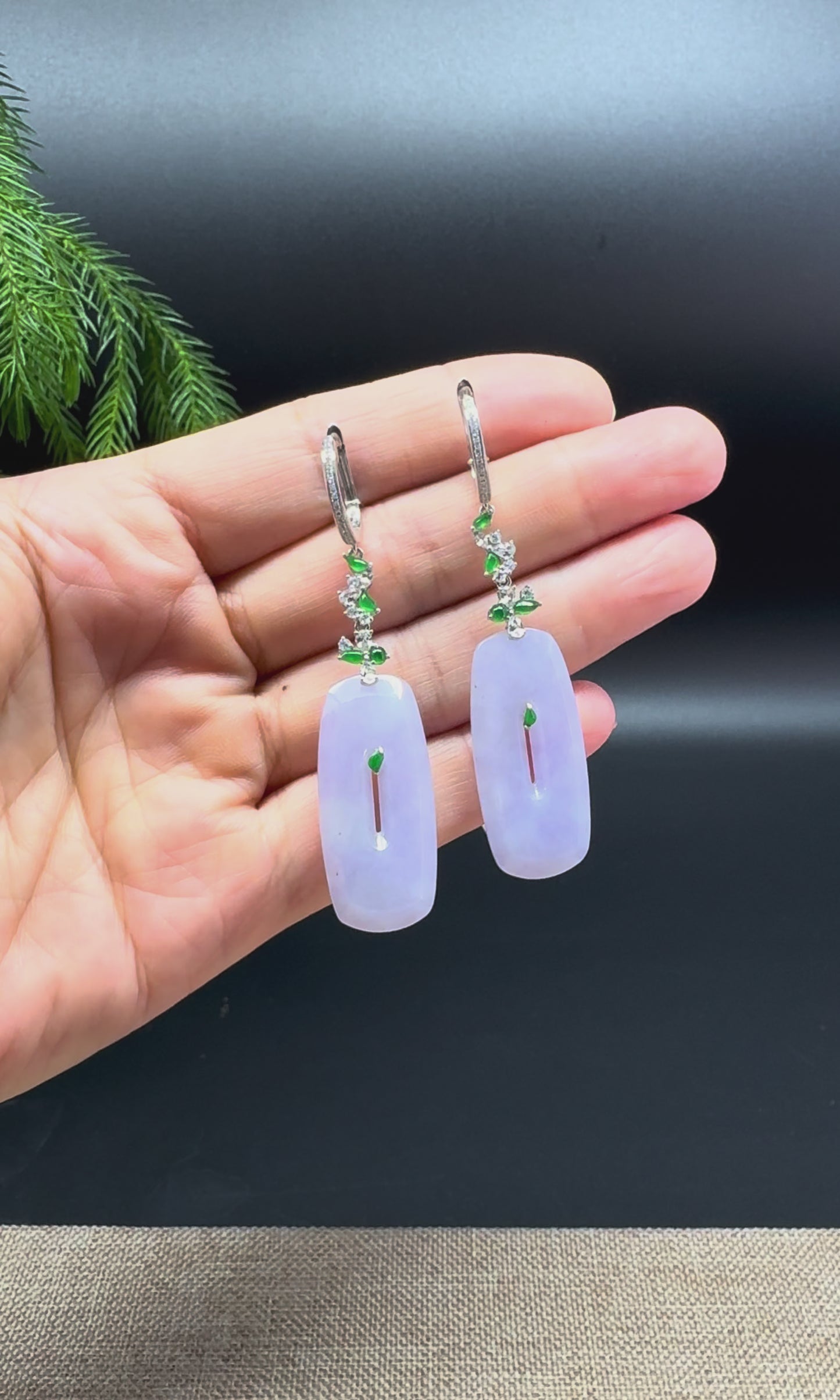 18K White Gold Genuine Lavender KouKou Jadeite Jade Earrings With Diamonds