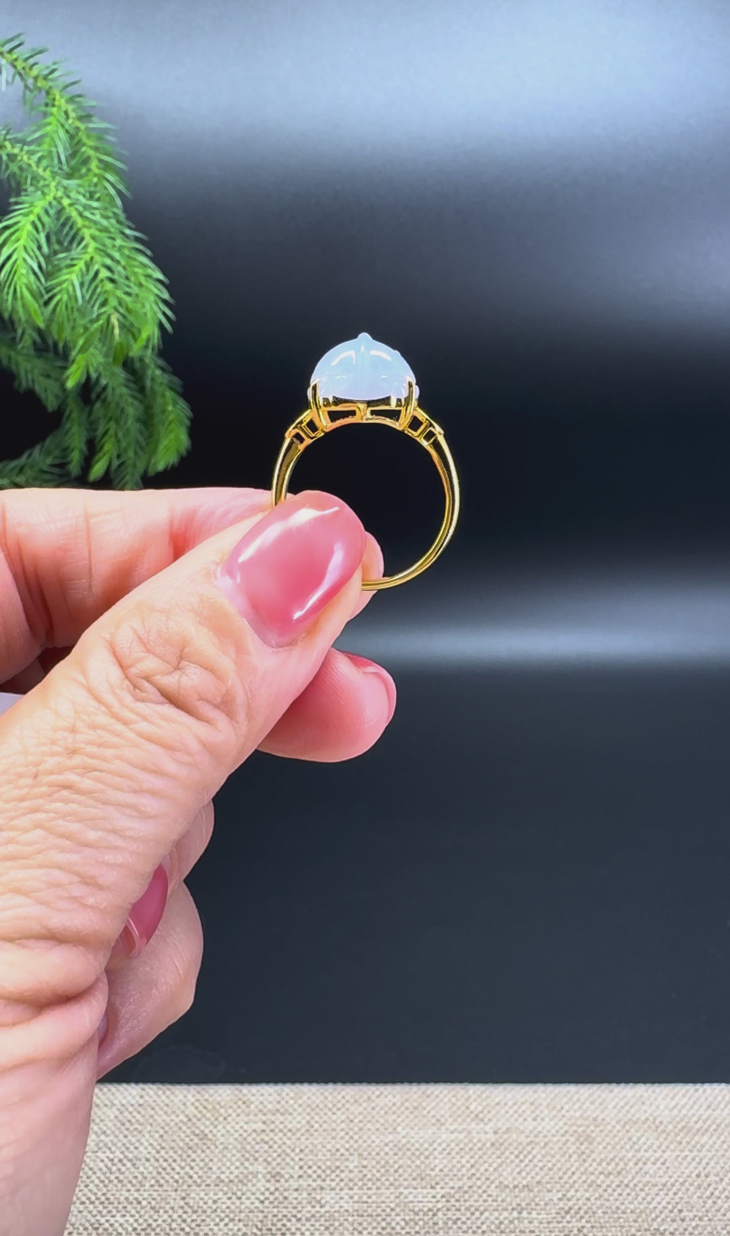 RealJade® 18K Yellow Gold Blue-Lavender Jadeite Jade PiXiu Ring