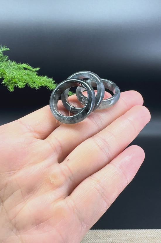 Load and play video in Gallery viewer, RealJade® Burmese Dark Wuji Traditional Jadeite Jade Ring
