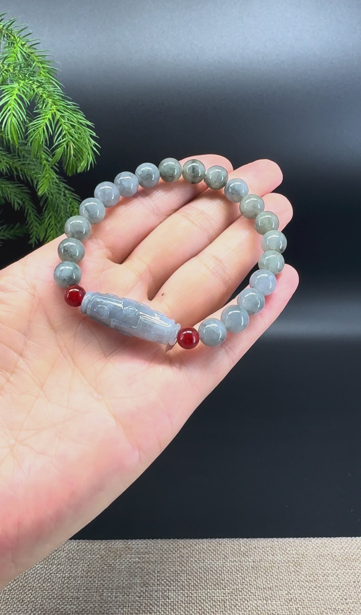 RealJade® Co. Genuine Jadeite Jade Round Light Wuji Dzi Beads Bracelet (8mm)