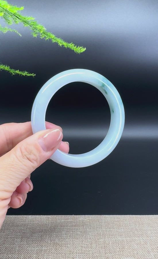 Load and play video in Gallery viewer, Genuine Burmese Blue Green Jade Jadeite Bangle Bracelet ( 56.1mm )
