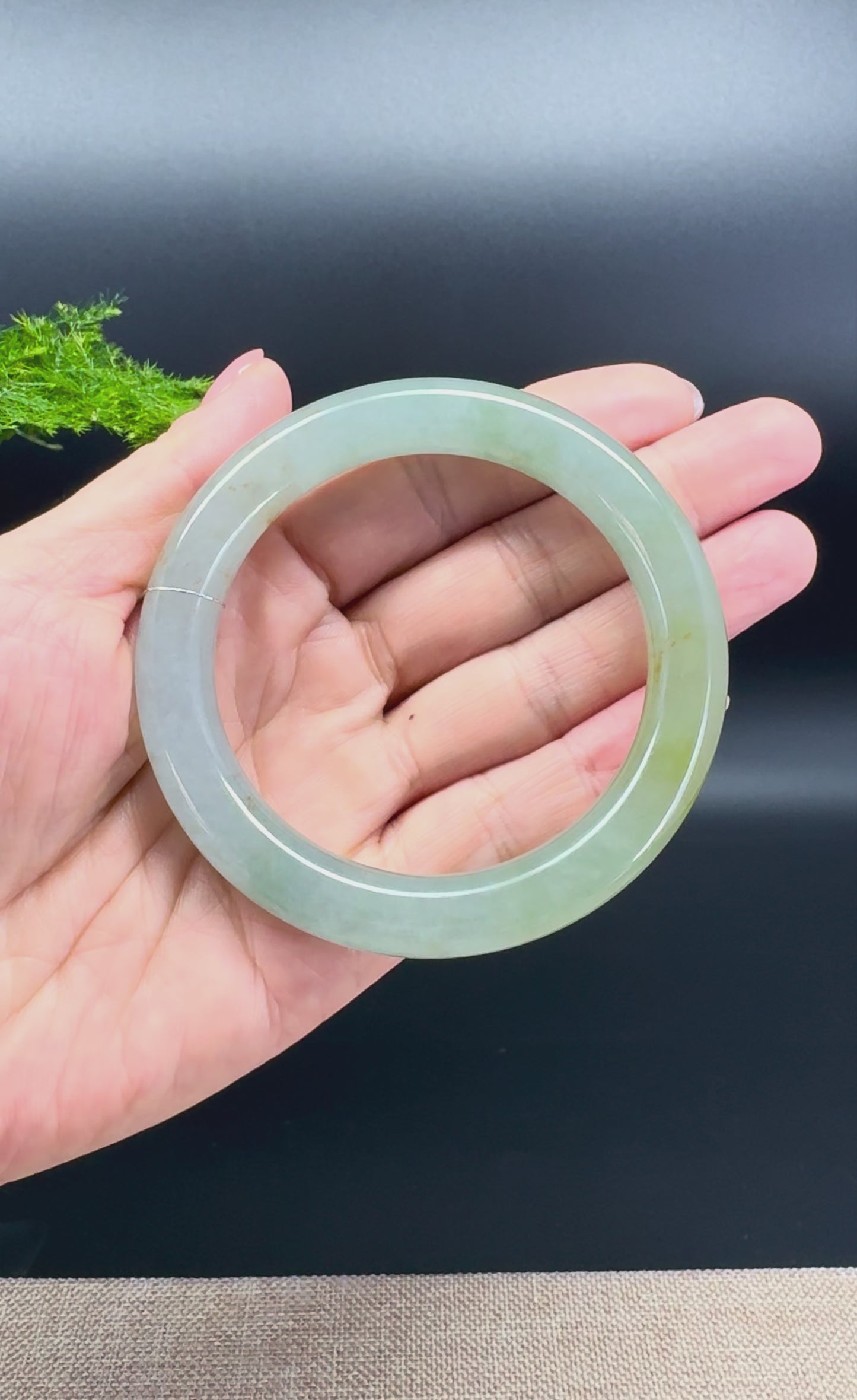 Load and play video in Gallery viewer, High end Genuine Burmese Icy Yellow Green Jade Jadeite Bangle Bracelet ( 57.4mm )
