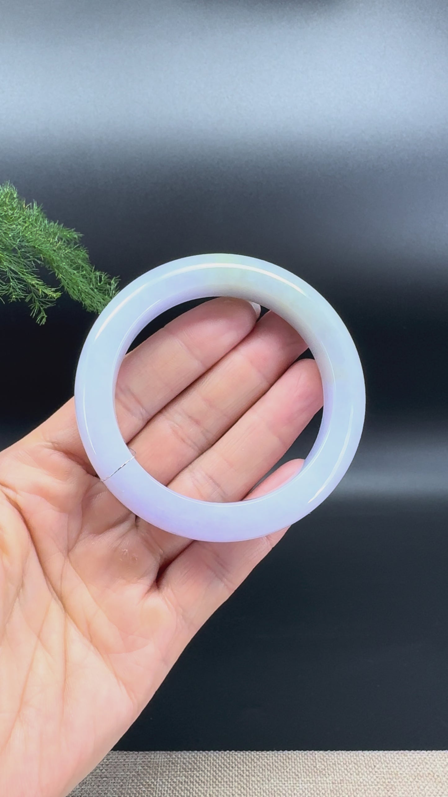 Load and play video in Gallery viewer, Genuine Burmese Lavender Green Jade Jadeite Bangle Bracelet (54mm)
