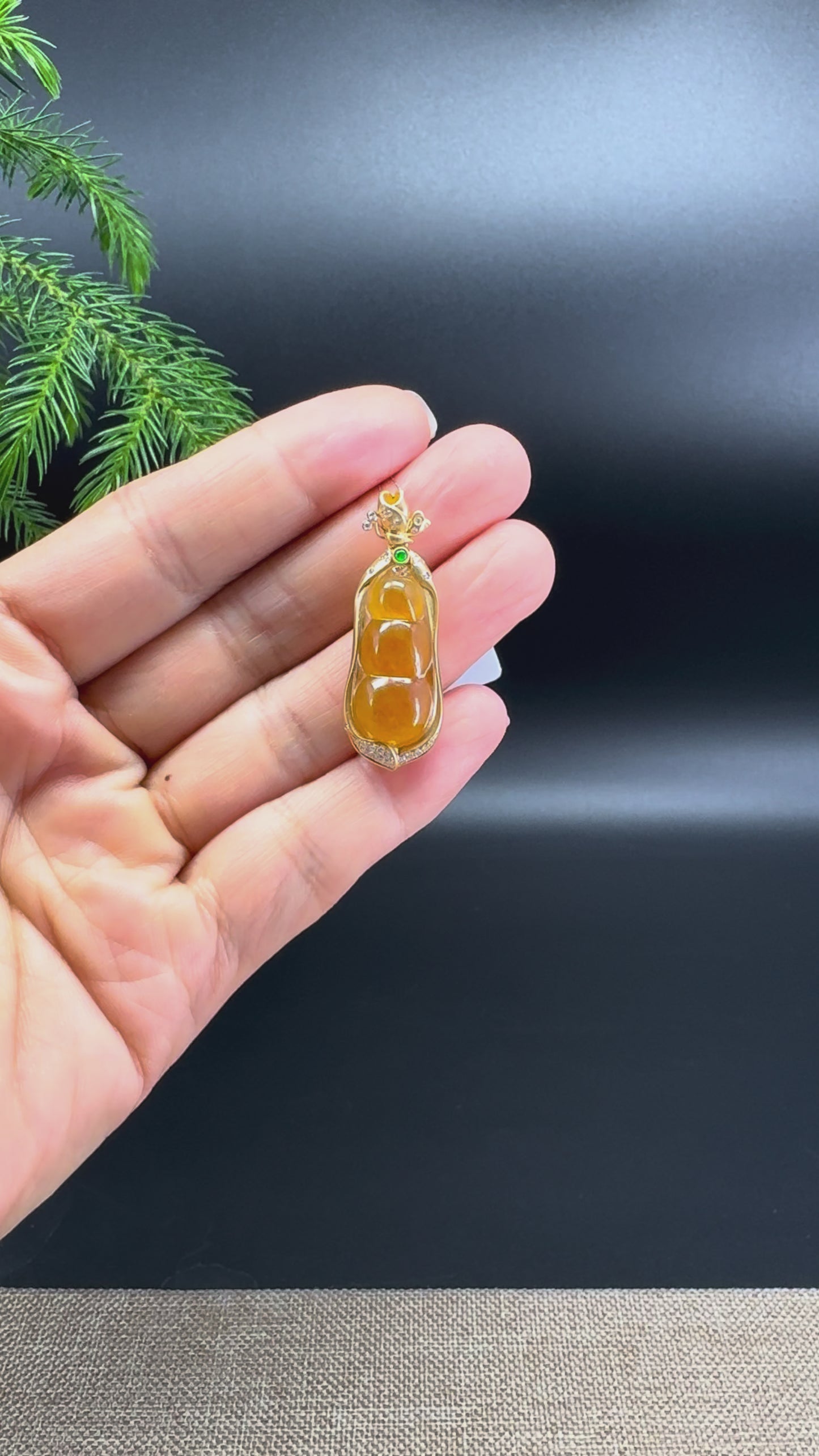 RealJade® Co. Genuine Burmese Honey Yellow Jadeite Jade Fu Dou Pendant with 18k Yellow Gold Diamond Bail