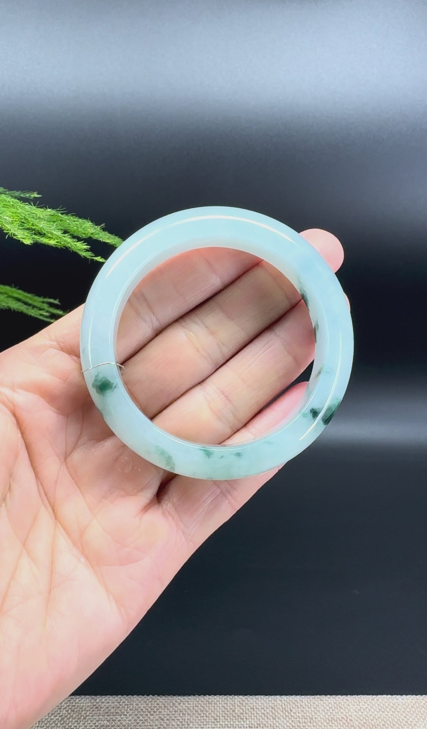 Load and play video in Gallery viewer, Genuine Burmese Icy Blue Green Jade Jadeite Bangle Bracelet ( 49.4mm )
