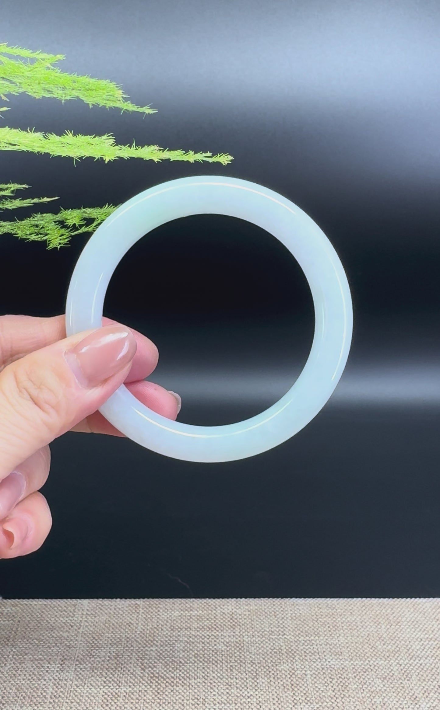 Genuine Burmese White Green Jade Jadeite Bangle Bracelet ( 54.8mm )