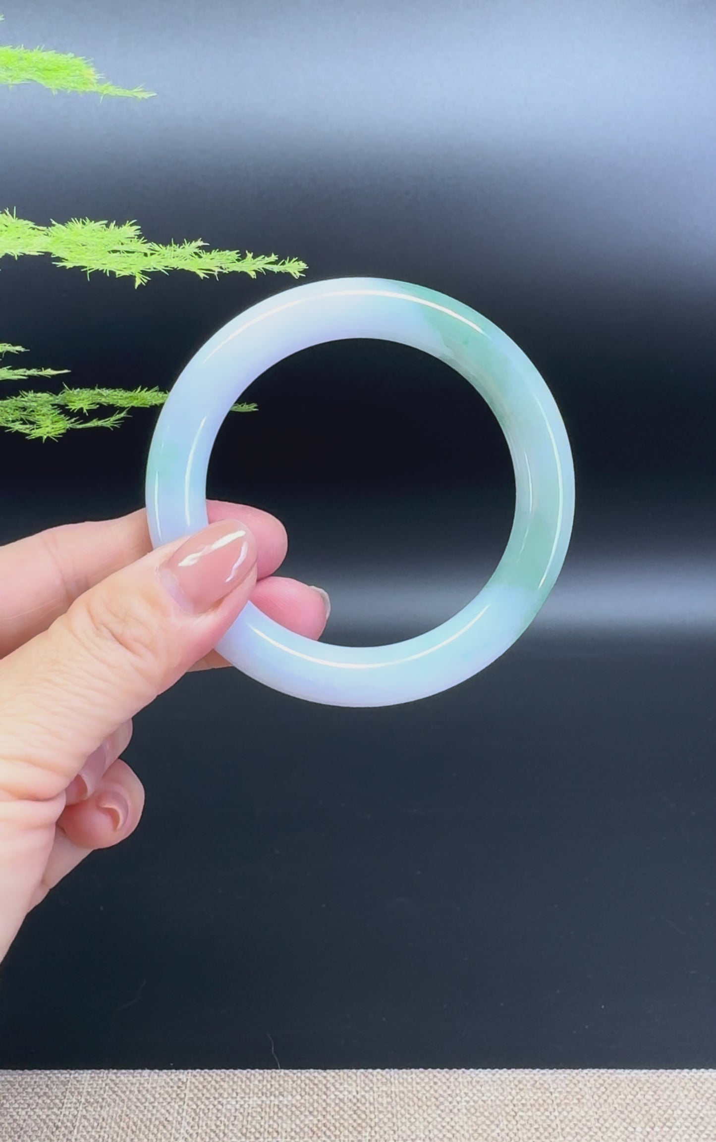 Load and play video in Gallery viewer, Genuine Burmese Lavender Green Jade Jadeite Bangle Bracelet ( 54.8mm )
