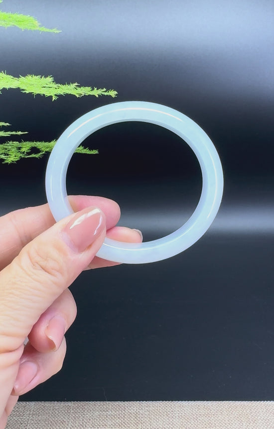 Load and play video in Gallery viewer, Genuine Burmese Lavender Green Jade Jadeite Bangle Bracelet ( 54.7*48.7mm )
