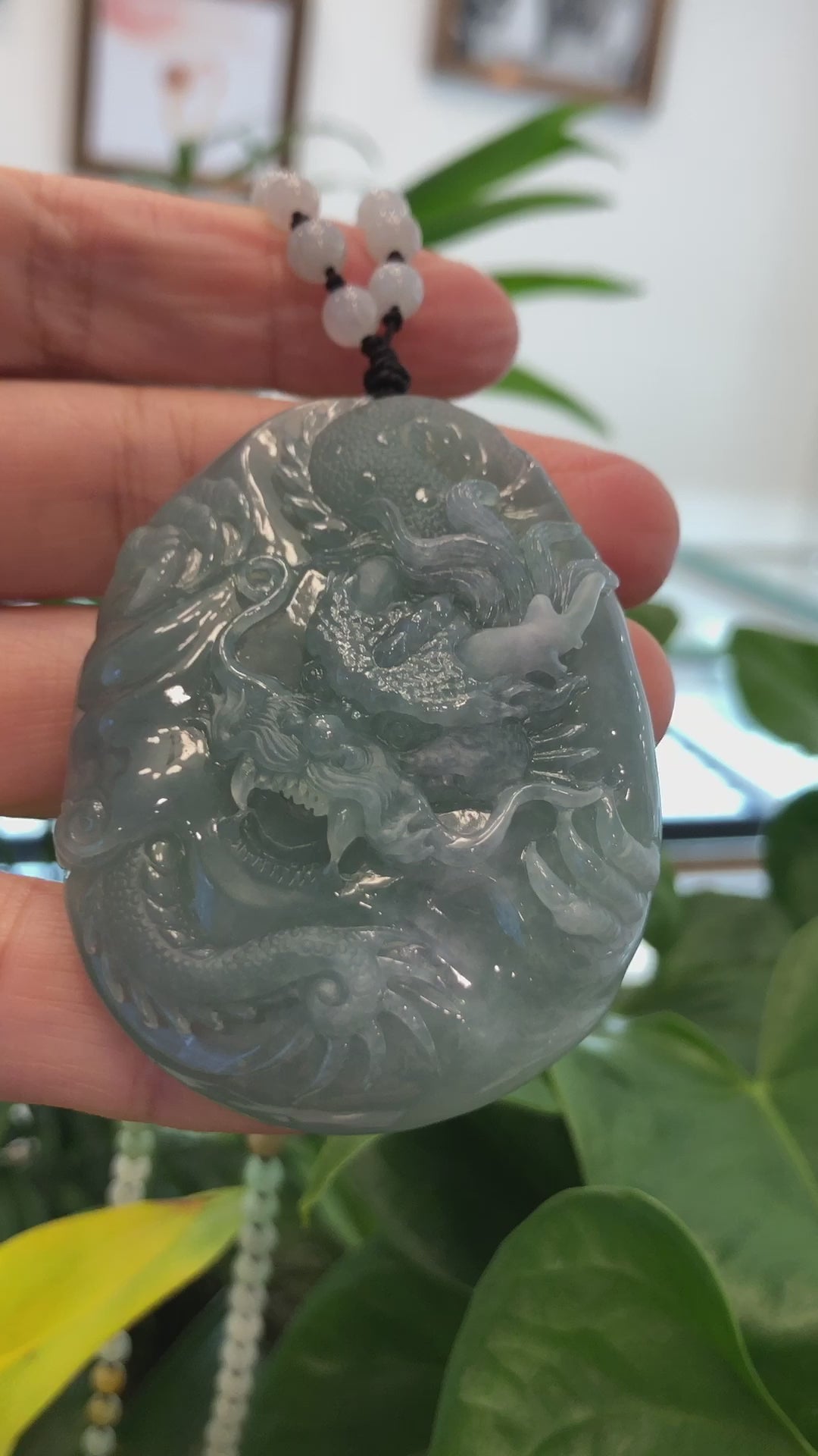 Load and play video in Gallery viewer, RealJade® &amp;quot;Soring Dragon&amp;quot; Natural Jadeite Jade Blue Green Pendant Necklace For Men, Collectibles.
