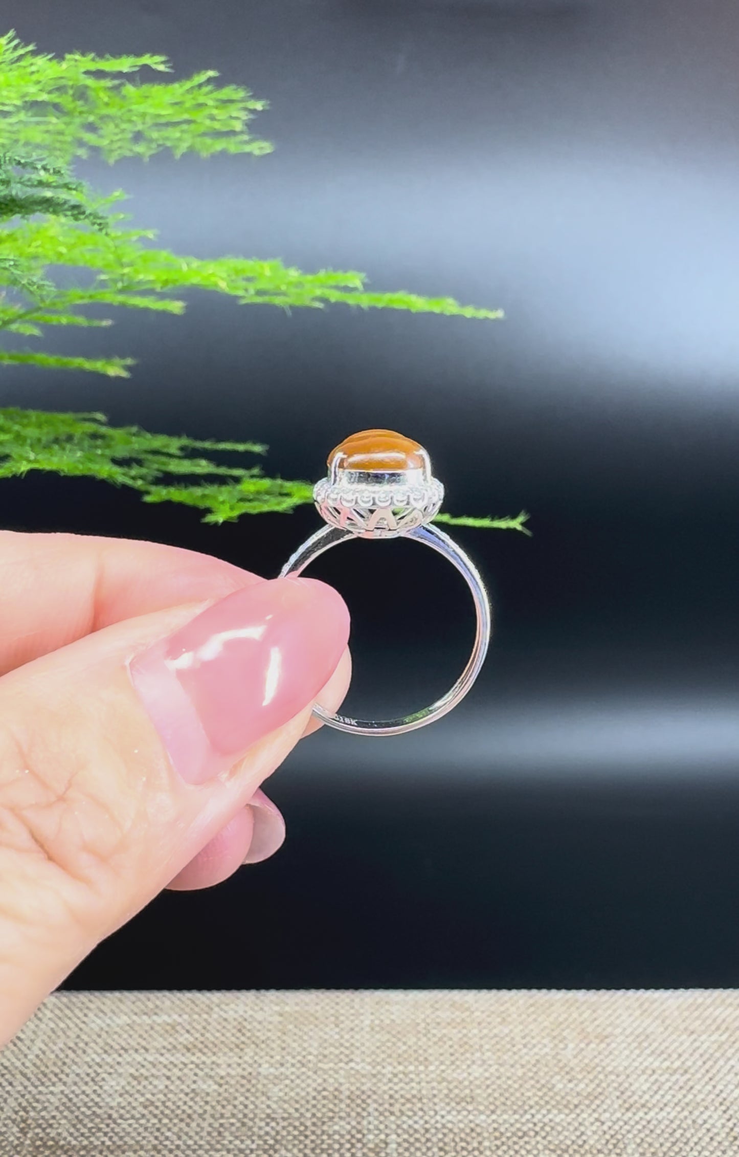 RealJade® "Amelie" 18k White Gold Natural Honey Yellow Jadeite Hulu Ring With Diamonds