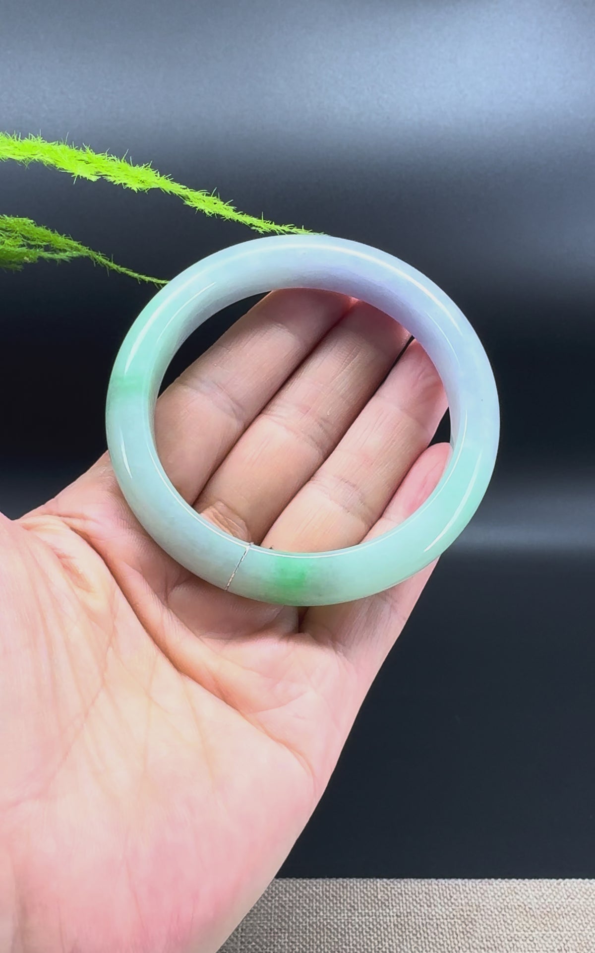 Genuine Burmese Lavender Green Jadeite Jade Bangle Bracelet ( 58.4mm )