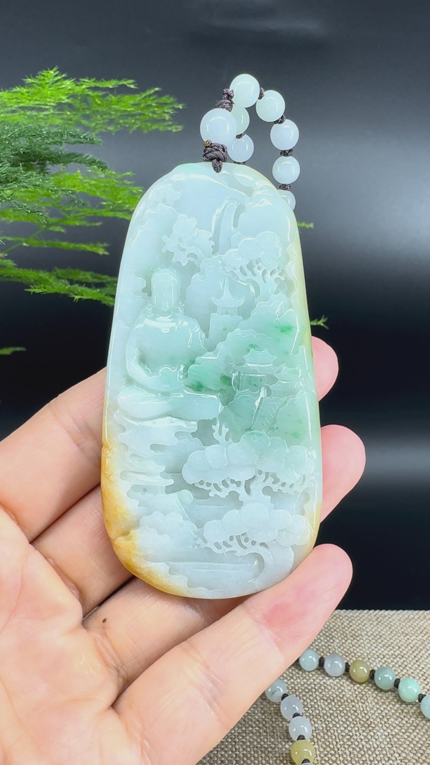 Load and play video in Gallery viewer, RealJade® Co.  Genuine Burmese Jadeite Jade Yellow Green Guanyin  Pendant Necklace
