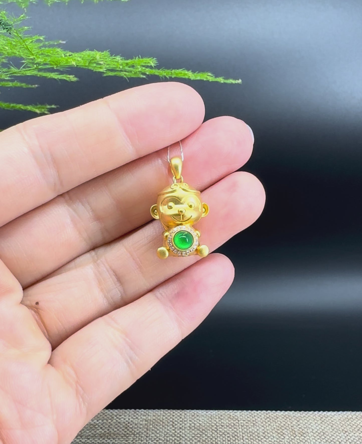 RealJade®  12 Zodiac: 18k Yellow Gold Monkey Pendant Necklace with Imperial Jade & Diamonds