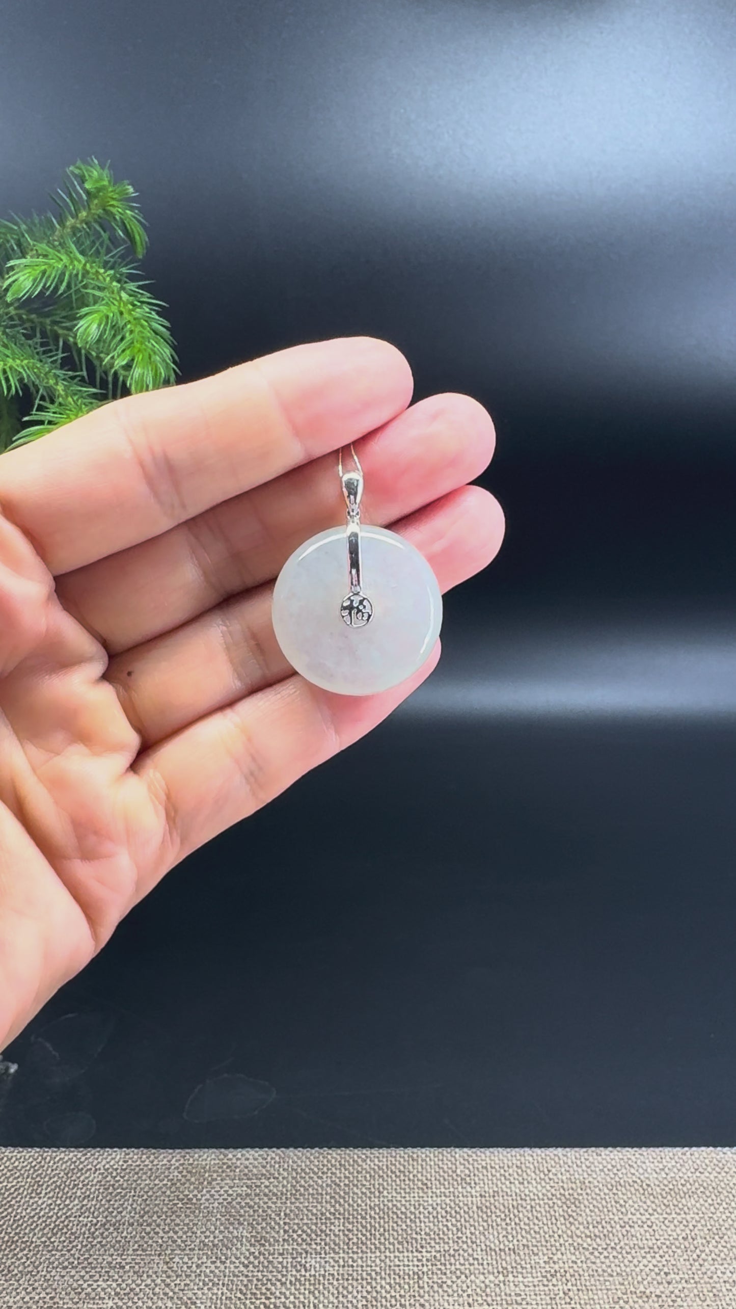 "Good Luck Button" Icy Red Jadeite Jade Lucky KouKou Pendant With 18K White Gold Bail