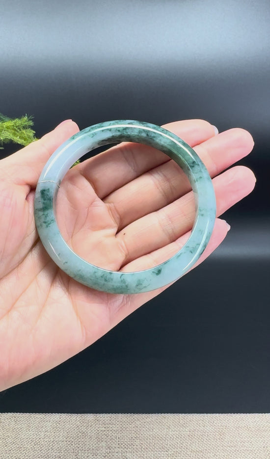 Load and play video in Gallery viewer, Genuine Burmese Blue Green Jade Jadeite Bangle Bracelet ( 56.9mm )
