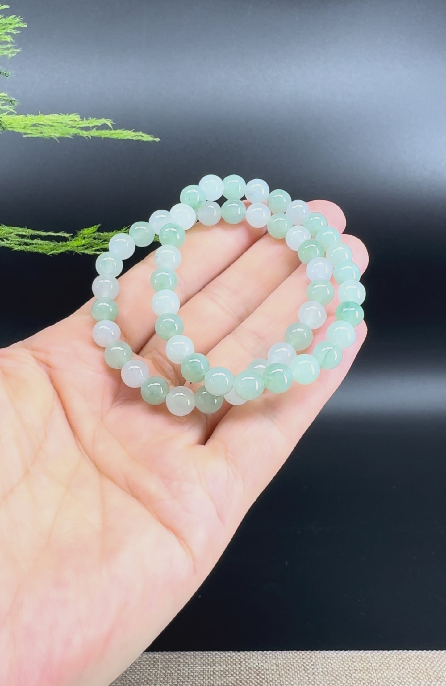 Load and play video in Gallery viewer, RealJade® Co. Genuine Jadeite Jade Round Ice Green Beads Bracelet (6.8mm)
