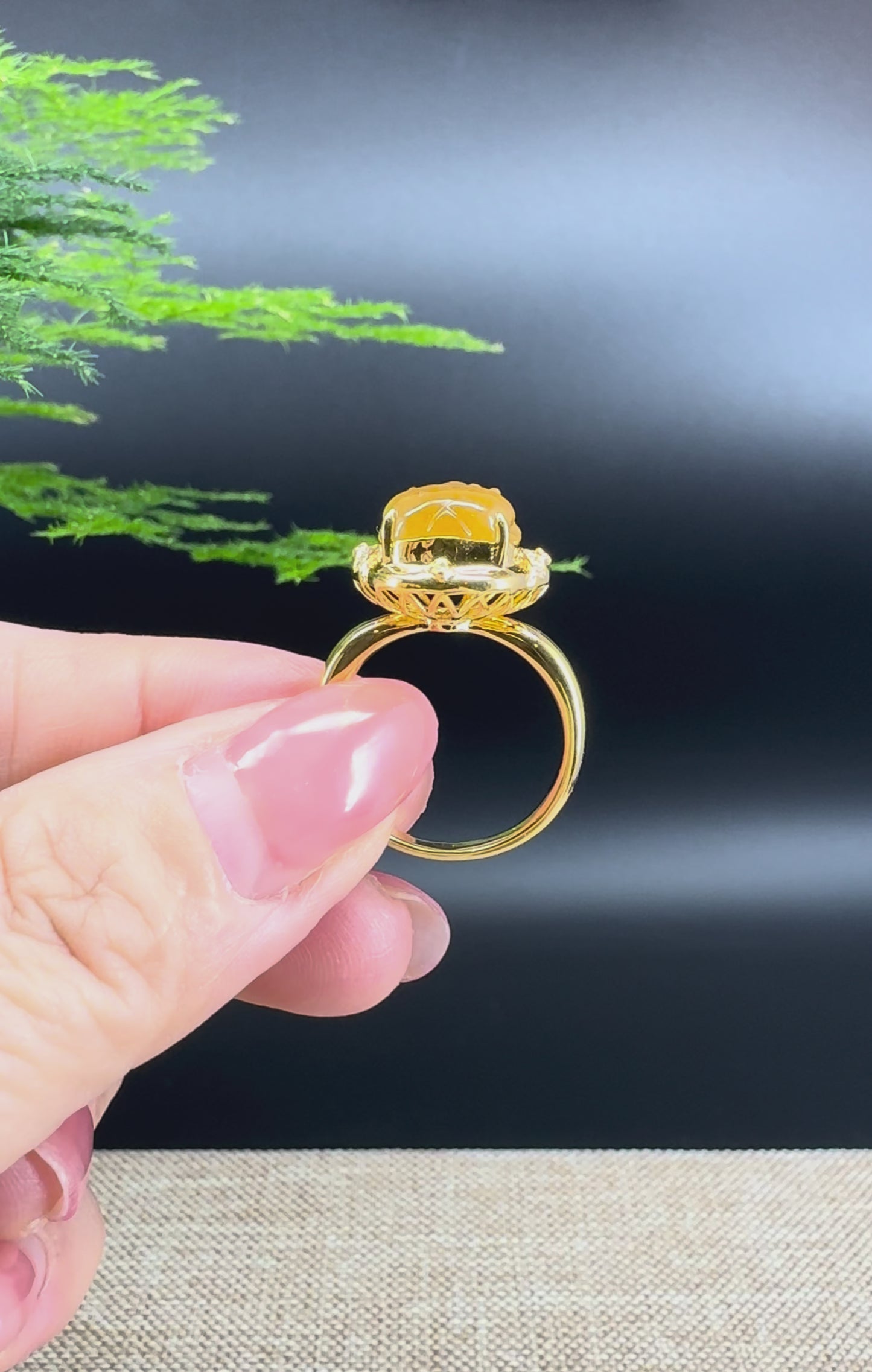 Load and play video in Gallery viewer, RealJade® &amp;quot;Signature Signet&amp;quot; 18K Yellow Gold Honey Yellow Jadeite Jade Diamonds  Pig Ring
