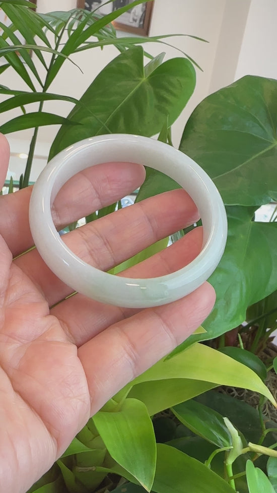 Load and play video in Gallery viewer, RealJade® &amp;quot;Classic Bangle&amp;quot; Whitish Green Natural Burmese Jadeite Jade Bangle ( 57.30mm ) #279
