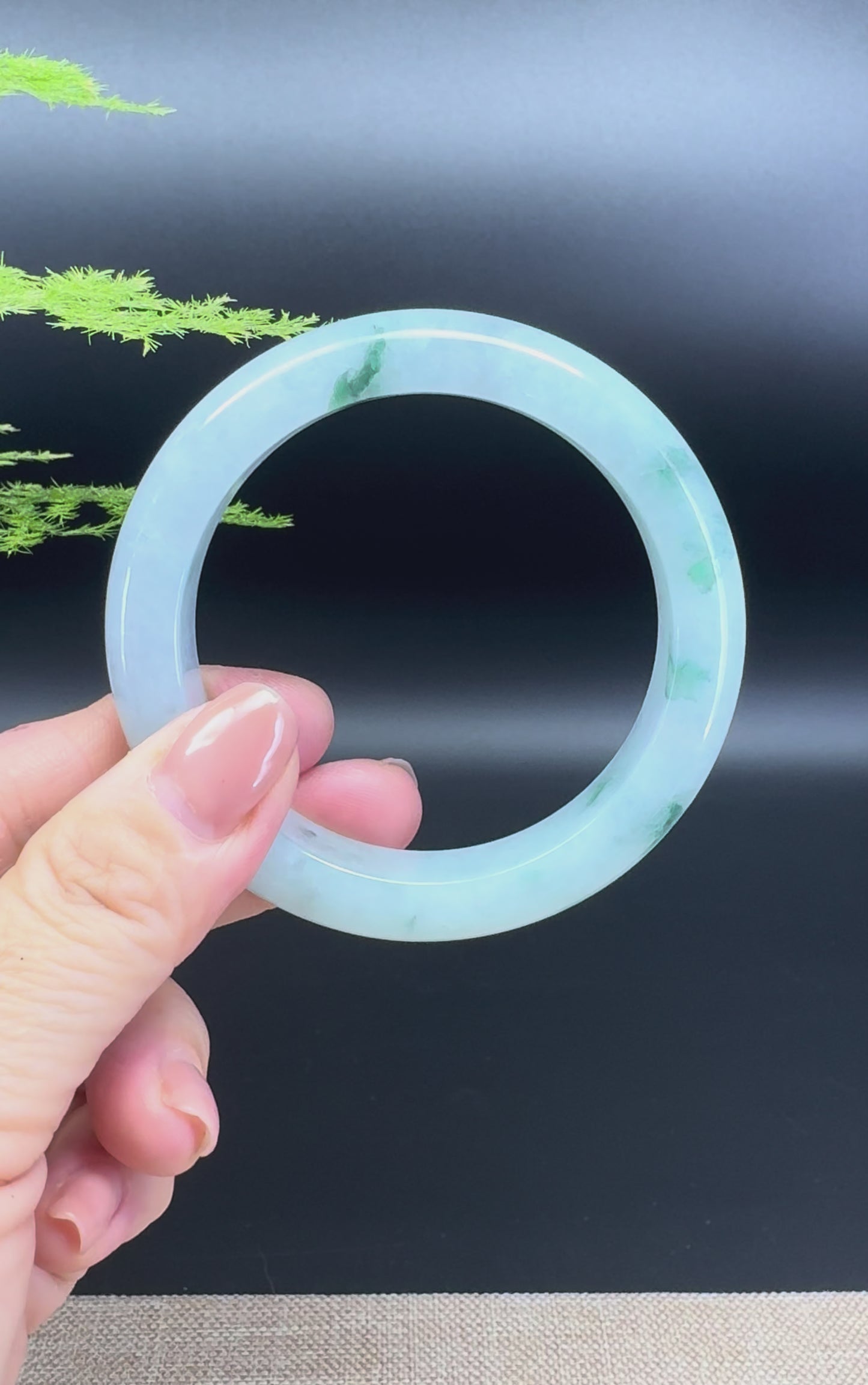 Load and play video in Gallery viewer, Genuine Burmese Icy Green Jade Jadeite Bangle Bracelet (55.4mm)
