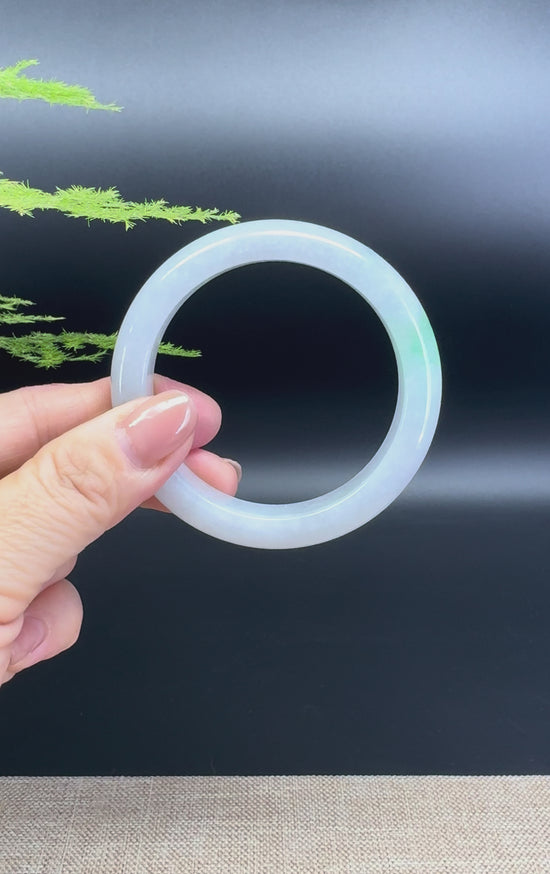 Load and play video in Gallery viewer, Genuine Burmese Icy Green Jade Jadeite Bangle Bracelet ( 53.4mm )
