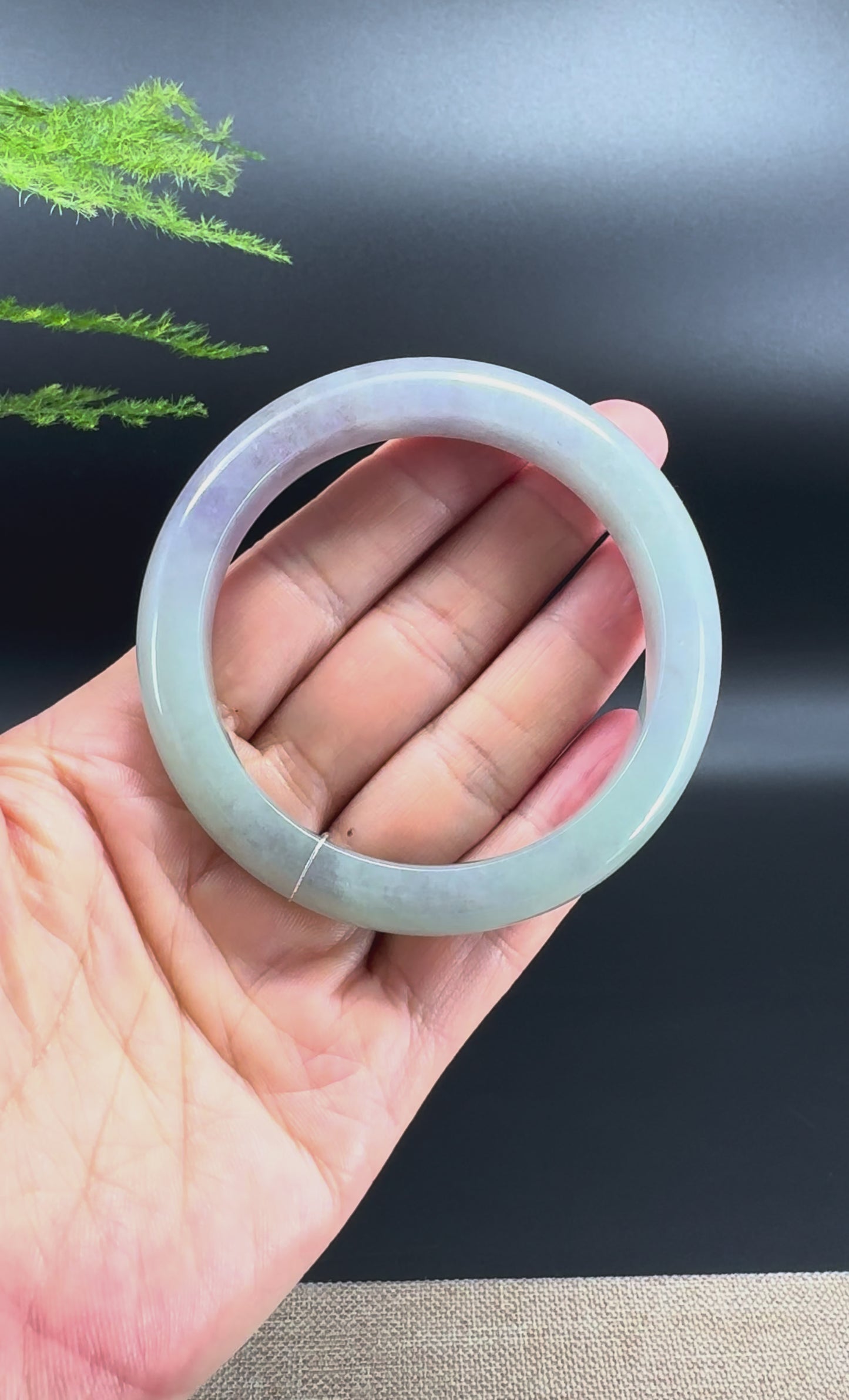 Load and play video in Gallery viewer, Genuine Burmese Lavender Green Jade Jadeite Bangle Bracelet (57.4mm)
