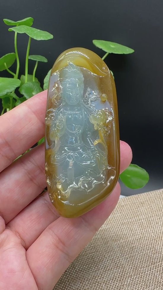 Load and play video in Gallery viewer, Divine Grace: High-End Jadeite Jade Carving Guanyin Pendant Collectibles
