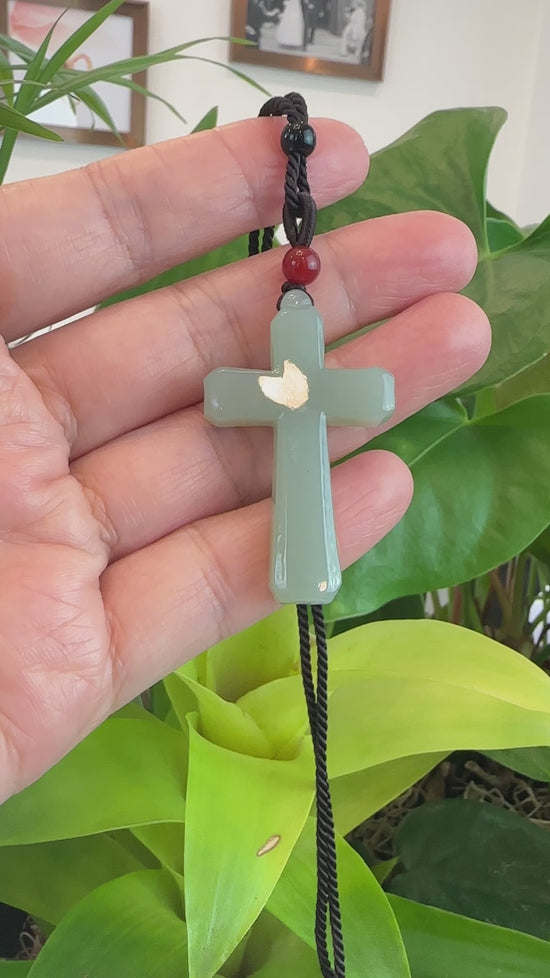 Load and play video in Gallery viewer, RealJade® Co. RealJade® Co. Natural White Nephrite Jade Cross Pendant For Men
