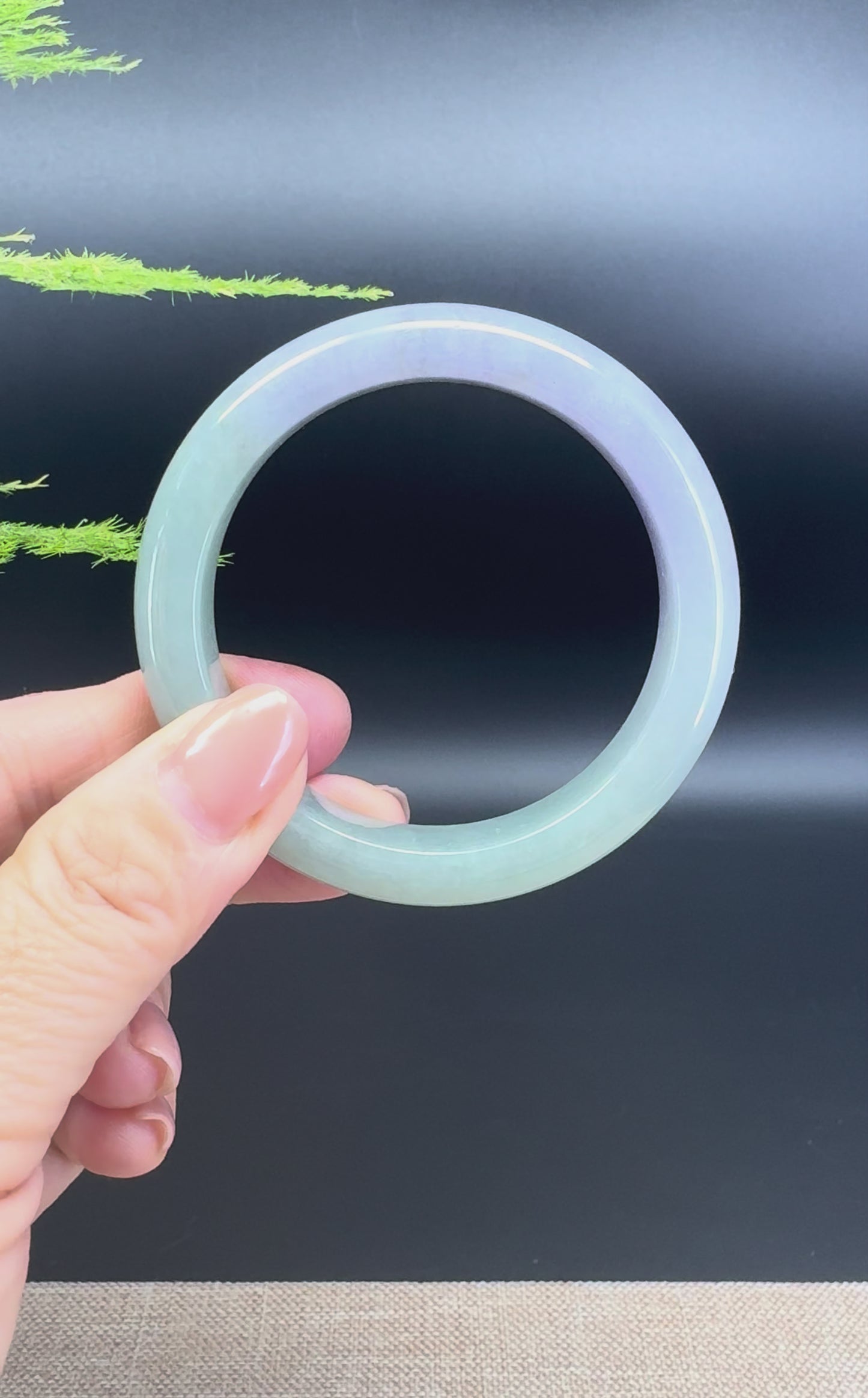 Load and play video in Gallery viewer, Genuine Burmese Lavender Green Jade Jadeite Bangle Bracelet (52.5mm)
