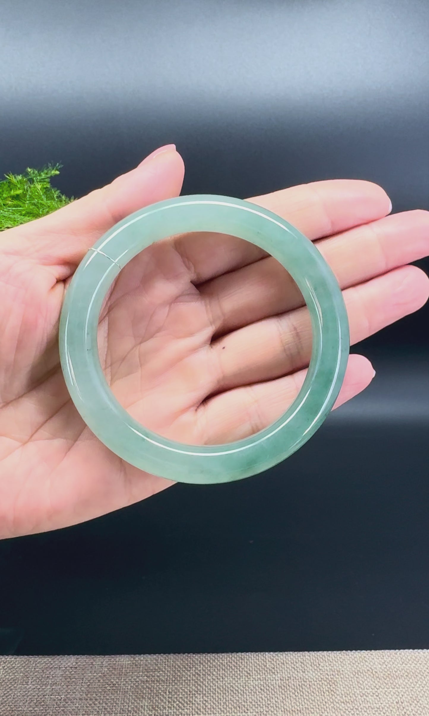 Load and play video in Gallery viewer, Genuine Burmese Oil Green Jade Jadeite Bangle Bracelet ( 56.2mm )
