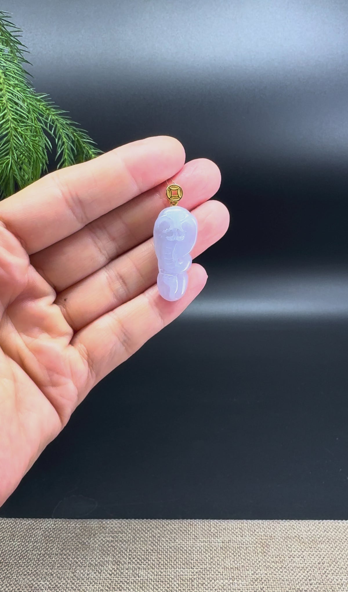 Genuine Light Lavender Jadeite Jade Cobra Necklace With 18K Yellow Gold Bail