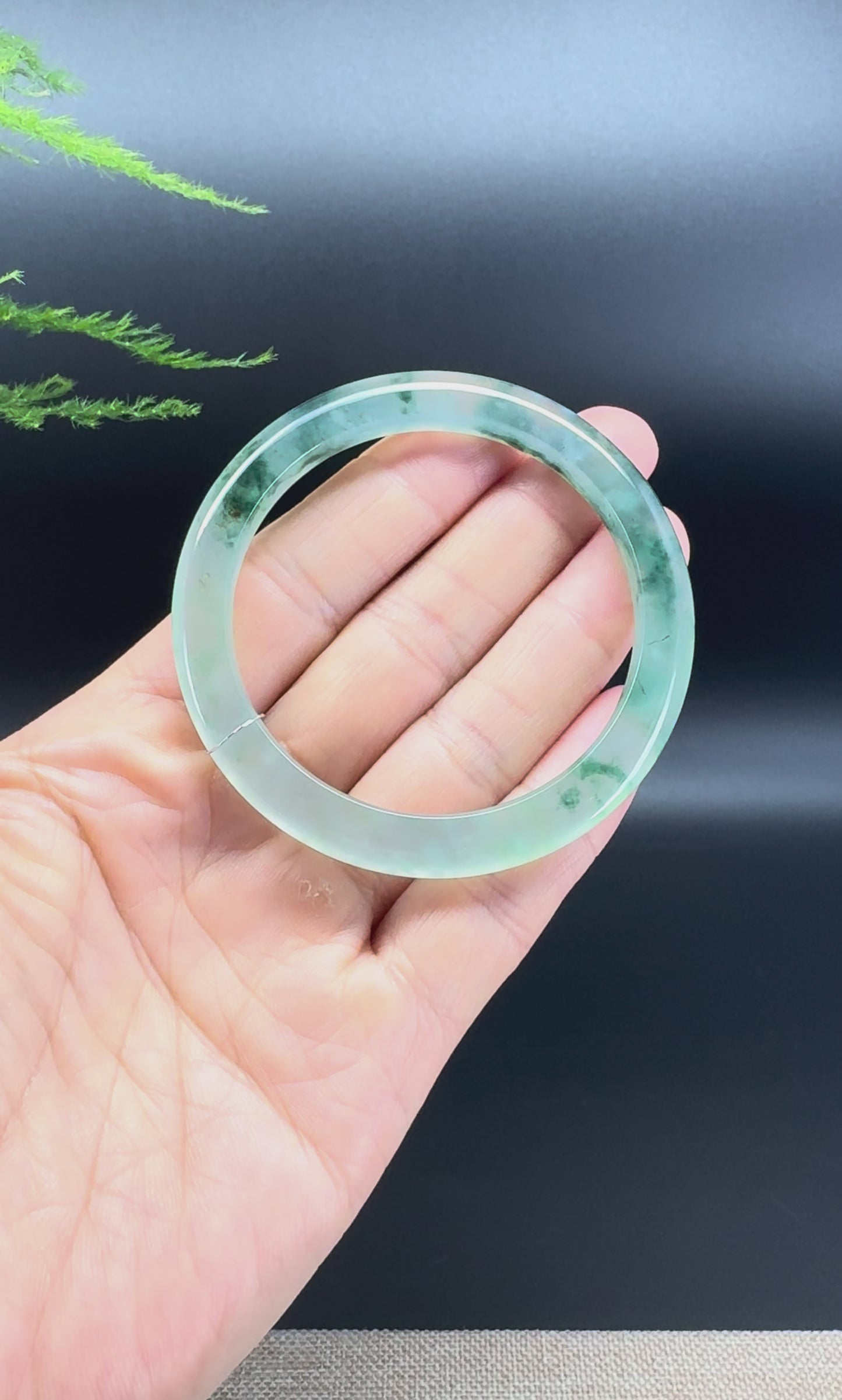 Load and play video in Gallery viewer, Genuine Burmese Oil Green Jade Jadeite Bangle Bracelet ( 52mm )
