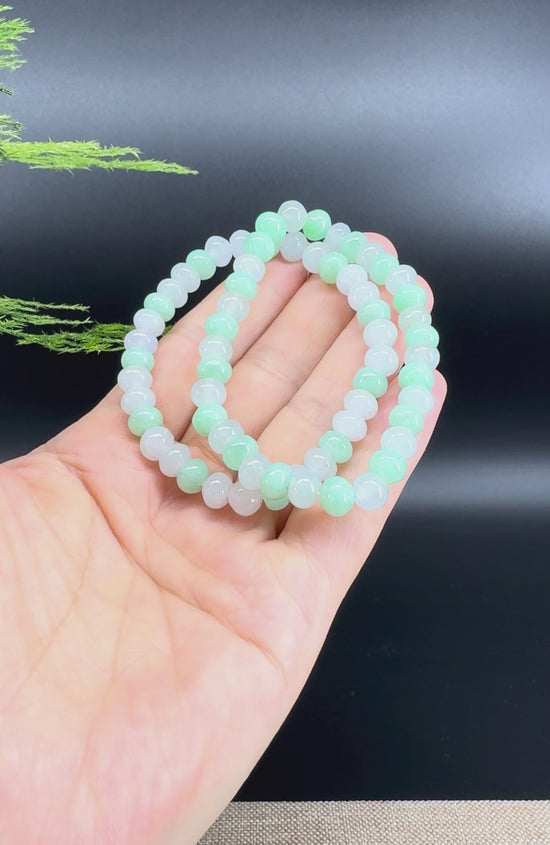 Load and play video in Gallery viewer, &amp;quot;Lucky Coin&amp;quot; Koukou Jadeite Jade Icy Green Beads Bracelet ( 7mm )
