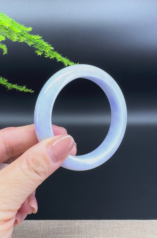 Load and play video in Gallery viewer, Genuine Burmese Lavender Green Jade Jadeite Bangle Bracelet (55.9mm)
