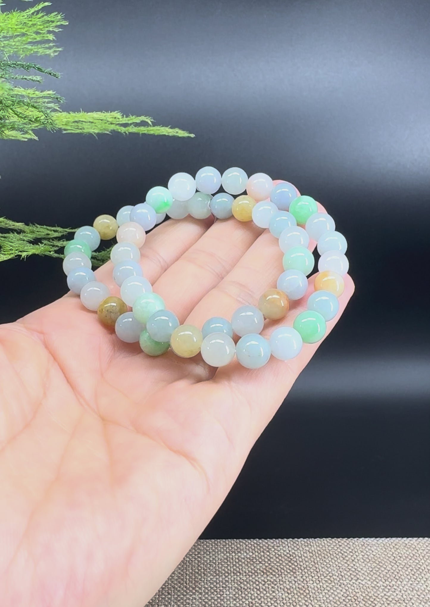Load and play video in Gallery viewer, Natural Jadeite Jade Round Multi-Colors Beads Bracelet ( 7.5 mm )
