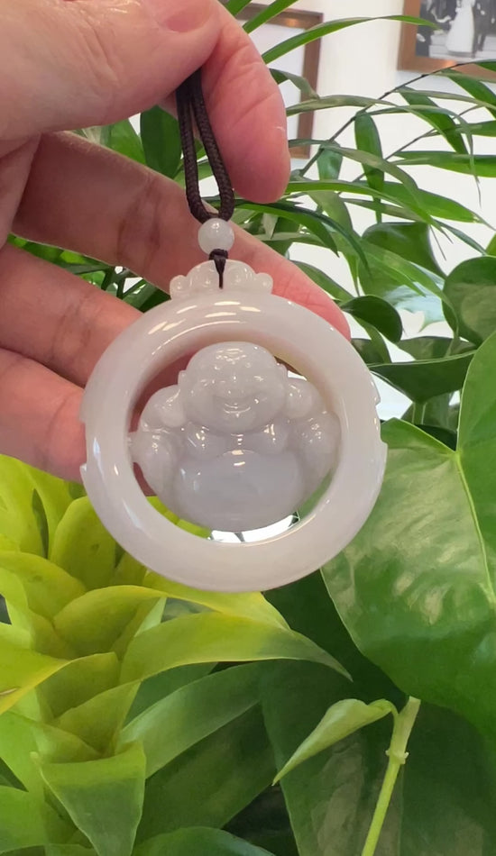 Load and play video in Gallery viewer, RealJade® Co. &amp;quot;Goddess of Compassion&amp;quot; Genuine Burmese Jadeite Jade Guanyin Pendant
