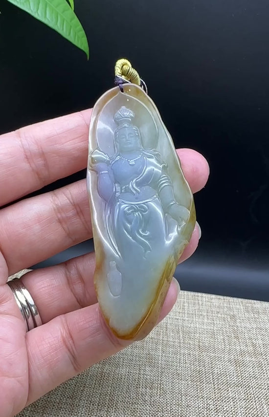 Load and play video in Gallery viewer, &amp;quot;Goddess of Compassion&amp;quot; Genuine Burmese Jadeite Jade Guanyin Necklace
